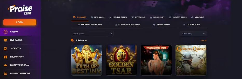 Search for your favourite slots in all games library 