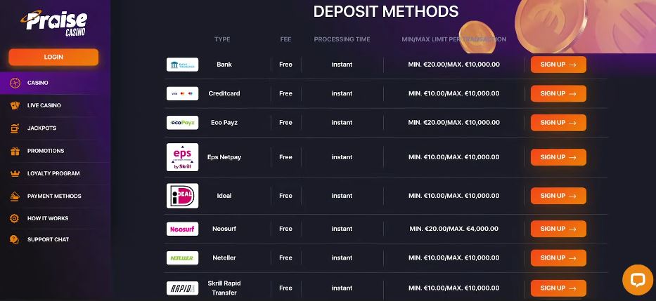 Make instant deposits using multiple payment methods available